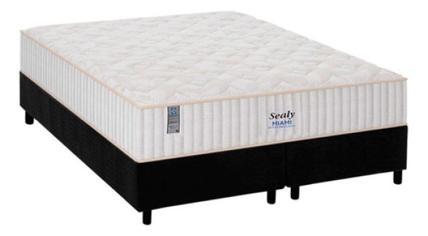 Encontraproduto.com.br - Cama Box Queen: Colchão Molas MasterPocket Ensacadas Plumatex Miami + Base CRC Suede Black(158x198)