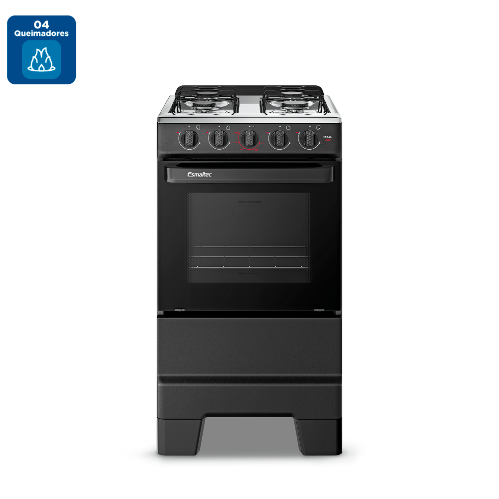 Encontraproduto.com.br - Fogão Esmaltec Ideal Pop 4 Queimadores com Mesa de Aço Inox Preto - F4ISP