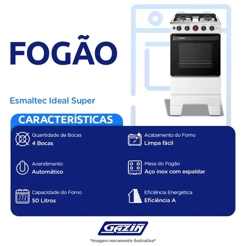 Encontraproduto.com.br - FOGÃO 4 BOCAS ESMALTEC IDEAL SUPER 4121 BRANCO COM ACENDIMENTO AUTOMÁTICO