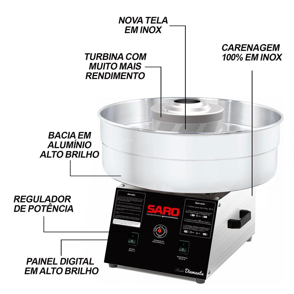 Máquina de Algodão Doce, 1800W, Inox/Preto - Saro - AD - Bivolt
