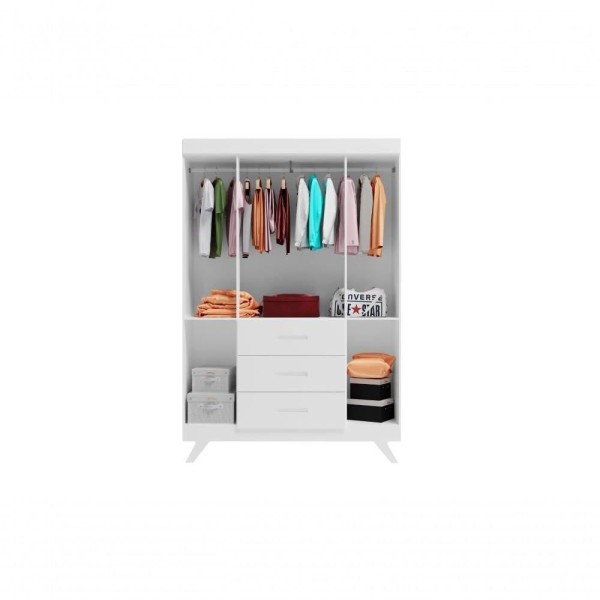 Roupeiro Maya 4 Portas e 3 Gavetas Branco Acetinado Canaã
