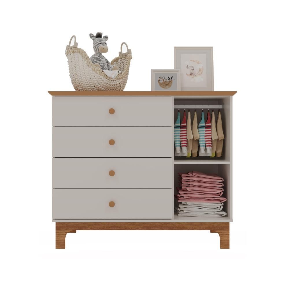 Encontraproduto.com.br - Quarto Infantil Antonella Roupeiro 4p Cômoda Berço Off White/Caramelo Móveis Canaã