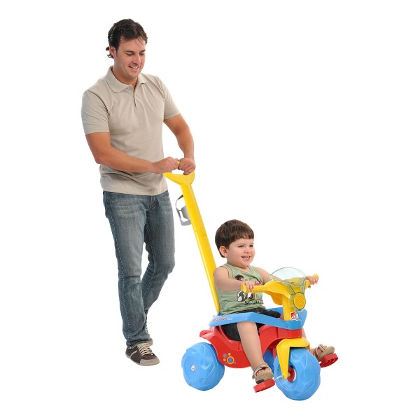 Encontraproduto.com.br - Triciclo Infantil com Empurrador Bandeirante Motoban Vermelho e Azul Claro Passeio Premium 834