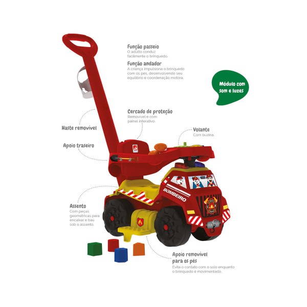 Encontraproduto.com.br - Primeiros Passos de Passeio - Bombeiros com Luzes e Sons - Bandeirante
