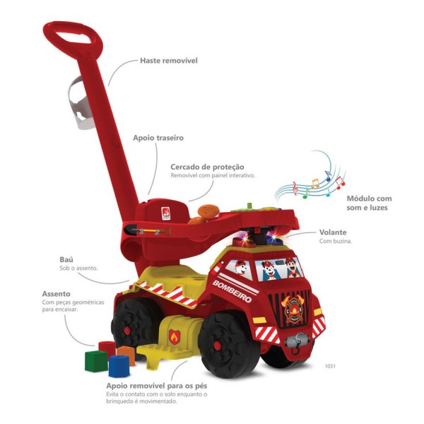 Encontraproduto.com.br - Primeiros Passos de Passeio - Bombeiros com Luzes e Sons - Bandeirante