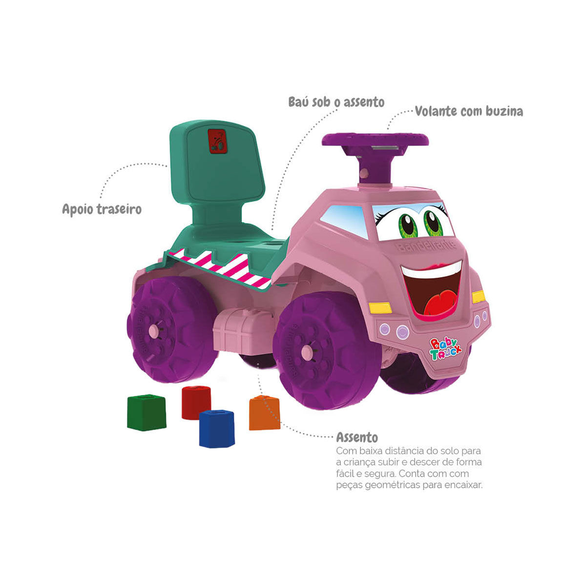 Encontraproduto.com.br - Andador para Bebês Bandeirante Caminhão Rosa Passo a Passo 1037