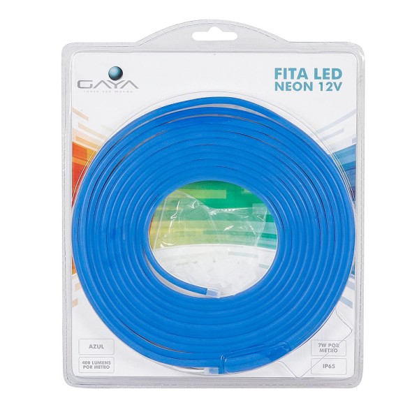 Encontraproduto.com.br - Fita Led Neon 12V Ip65 Azul Rolo De 5 Metros Gaya