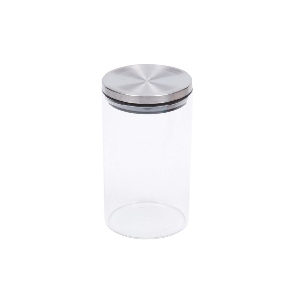 Pote Redondo Kitchen em Vidro com Tampa em Inox 1 Litro Kenya