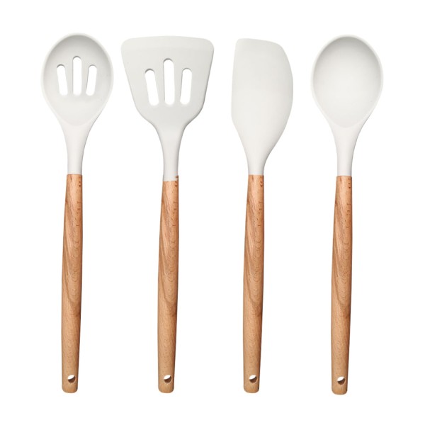 Encontraproduto.com.br - Colher de Silicone com Cabo em Madeira 31cm Kenya Cinza