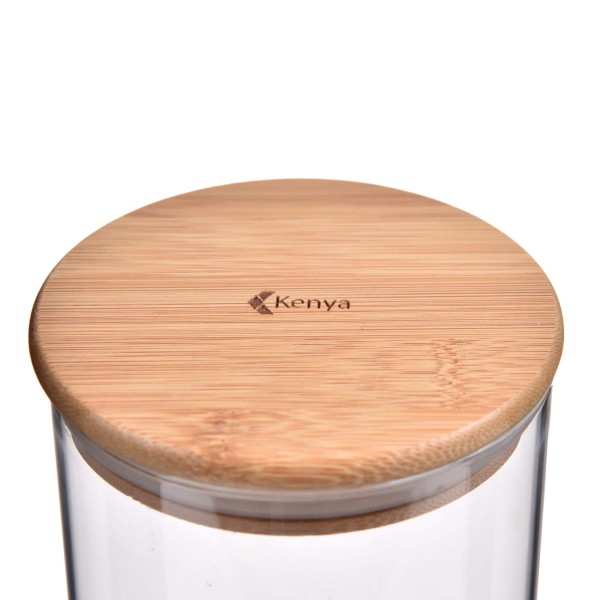 Encontraproduto.com.br - Pote de Vidro com Tampa em Bambu Redondo 650ml Kenya