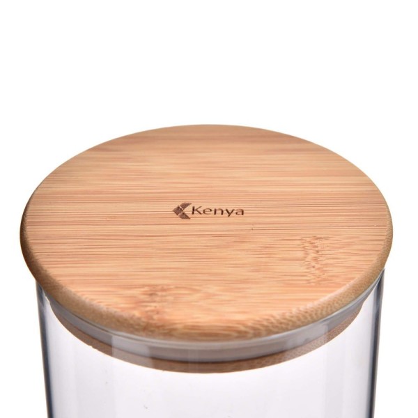 Encontraproduto.com.br - Pote de Vidro com Tampa em Bambu Redondo 650ml Kenya