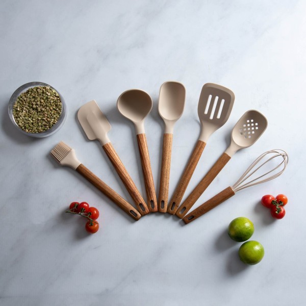 Encontraproduto.com.br - Colher de Serviço de Silicone com Cabo em Acácia Spicy Bege