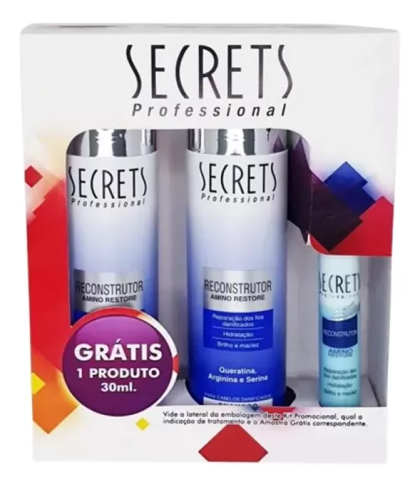 Encontraproduto.com.br - Kit Shampoo + Condicionador 300ml+ Fluido 30ml Secrets Amino Reconstrutor