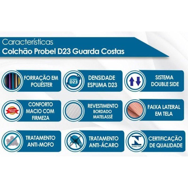 Encontraproduto.com.br - Colchão Casal Espuma D23 Guarda Costas Super Resistente (138x188x17) - Probel