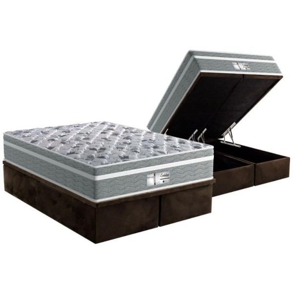 Cama Box Baú King: Colchão Molas Ensacadas Probel Masterpocket Evolution + Base Brown(193X203)
