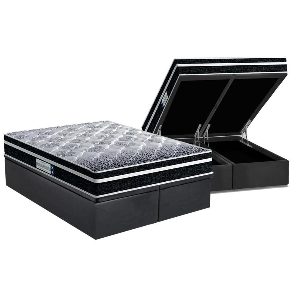 Cama Box Baú Queen: Colchão Ortopédico Probel D33/Ep Prodormir Tech1500 Plus + Base Gray(158X198)