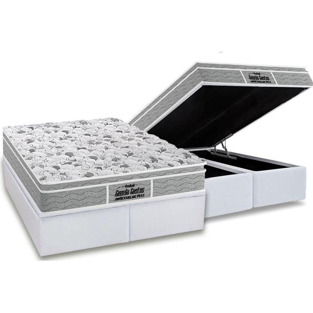 Cama Box Baú Queen: Colchão Ortopédico Probel D45 / Ep Próextreme Plus + Base White(158X198)