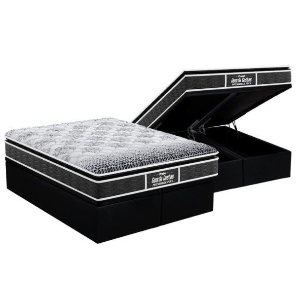 Cama Box Baú Queen: Colchão Ortopédico Probel D28 / Ep Prómiddle Pillow Top + Base Black(158X198)
