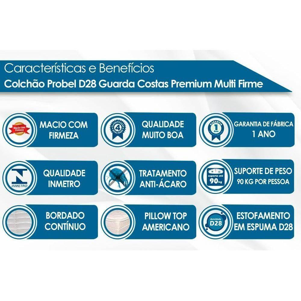 Cama Box Baú Casal: Colchão Probel D28 Guarda Costas Premium Multi Firme + Base Black(138X188)