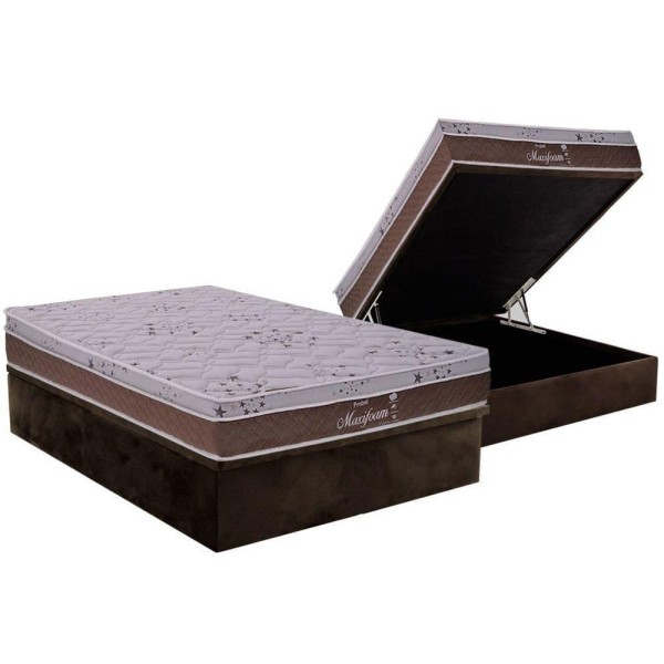 Cama Box Baú Casal: Colchão Molas Probel MaxifoamBase Suede Brown(138x188)