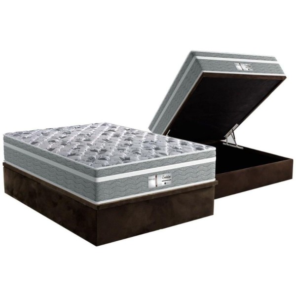 Encontraproduto.com.br - Cama Box Baú Casal: Colchão Molas Ensacadas Probel Evolution + Base Brown(138X188)