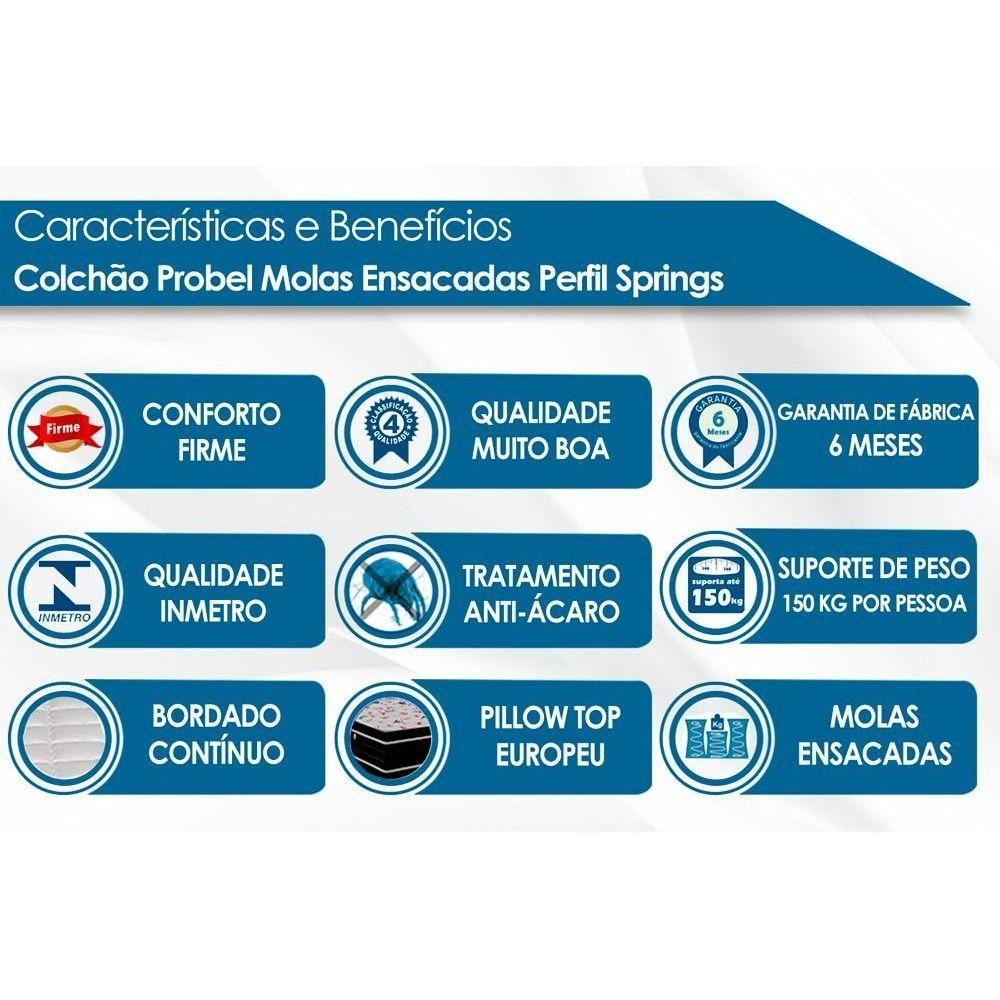 Cama Box King: Colchão Molas Ensacadas Probel Masterpocket Perfil Springs Plus + Base Black(193X203)
