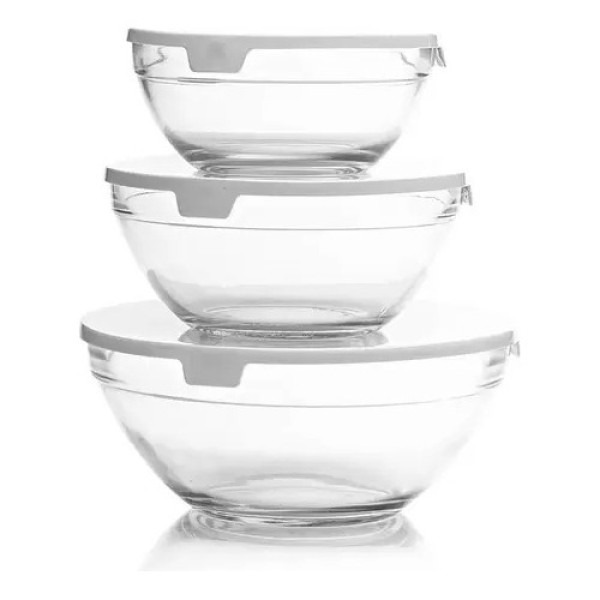 Conjunto Potes Em Vidro Com Tampa 3 Peças Bowls  Fratelli 