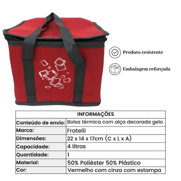 Encontraproduto.com.br - Bolsa Térmica 4 L De Poliéster Com Alça Decor Cubos De Gelo