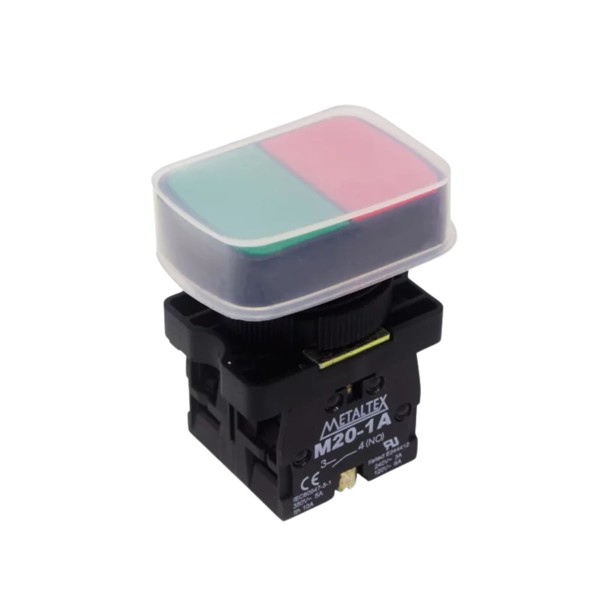 Botao Duplo 22Mm 1Na+1Nf Verde e Vermlho Com Capa Ip-40 P20Apl-1C Metaltex