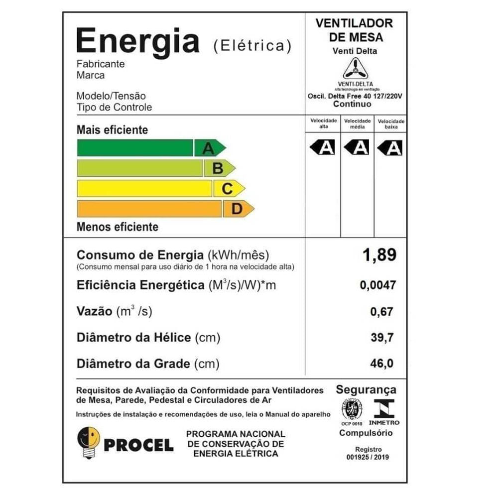 Encontraproduto.com.br - Ventilador Mesa Delta Free 40cm Bivolt Preto Venti-Delta