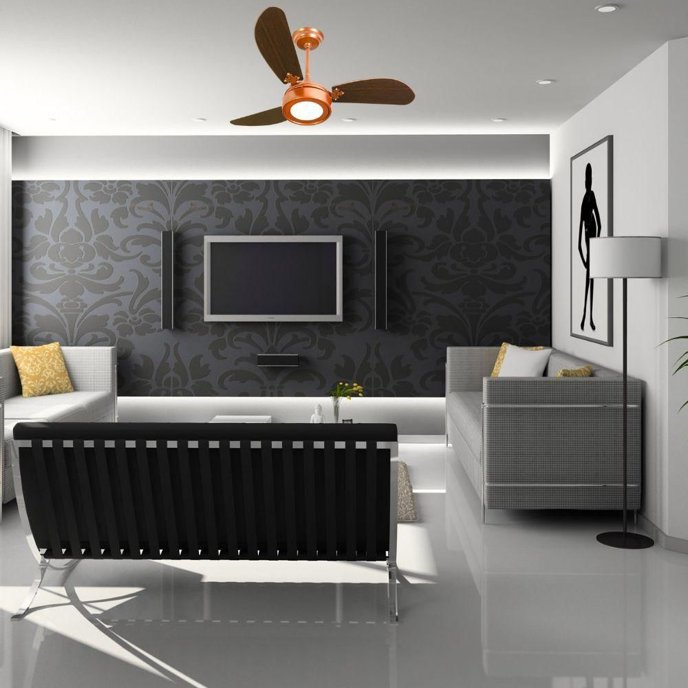Encontraproduto.com.br - Ventilador De Teto Venti-delta New Light Led Cobre Com 3 Pás Marrom Luz Branca 6000k 110v