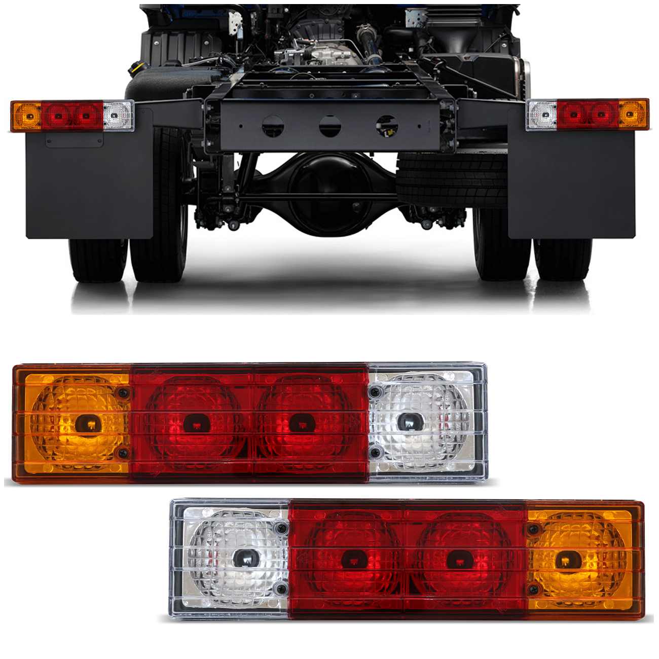 Lanterna Traseira Caminhão Mercedes Benz 1986 a 2020 12V 24V Bivolt Tricolor Sem Vigia