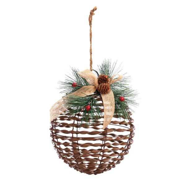 Encontraproduto.com.br - Bola De Natal Rattan Com Laco Xadrez Cru 20Cm 1 Unid 1004300