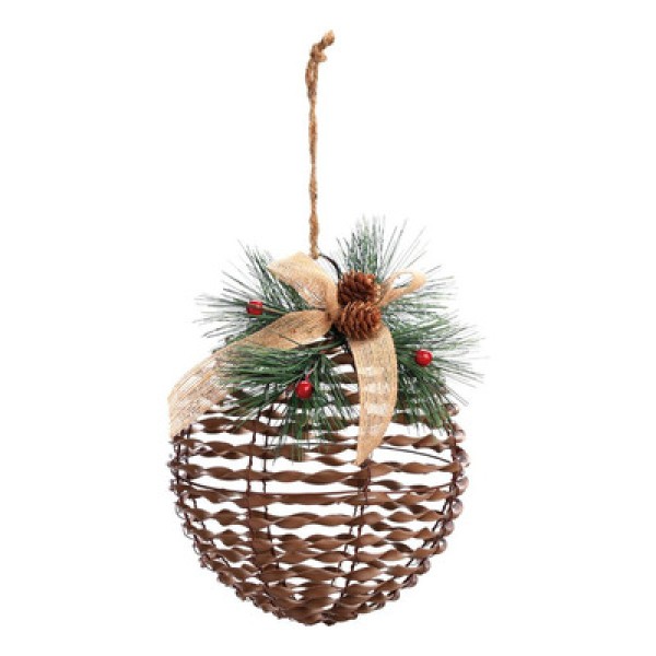 Encontraproduto.com.br - Bola De Natal Rattan Com Laco Xadrez Cru 20Cm 1 Unid 1004300