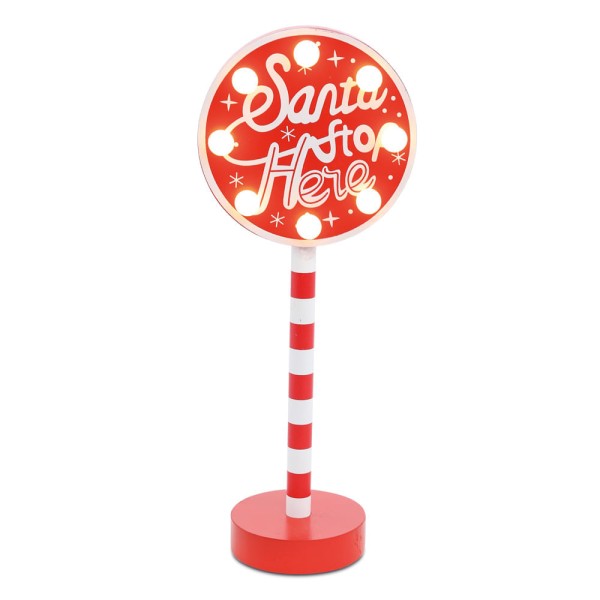 PLACA DECORATIVA SANTA STOP HERE LED 31CM A PILHA 1006107