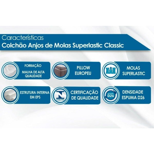 Encontraproduto.com.br - Colchão Casal Molas Superlastic Classic Euro Pillow (138x188x22) - Anjos