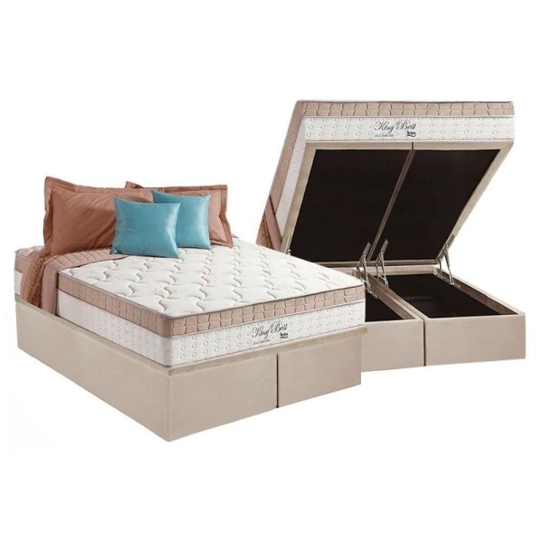 Cama Box Baú King: Colchão Molas Ensacadas Anjos Masterpocket King Best + Base Clean(193X203)