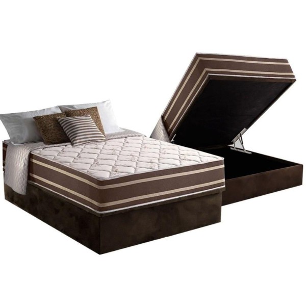 Encontraproduto.com.br - Conjunto Box Baú Casal Colchão Molas D Angelis Anjos Superlastic Duo Sono + Base Crc Suede Brown (138x188)