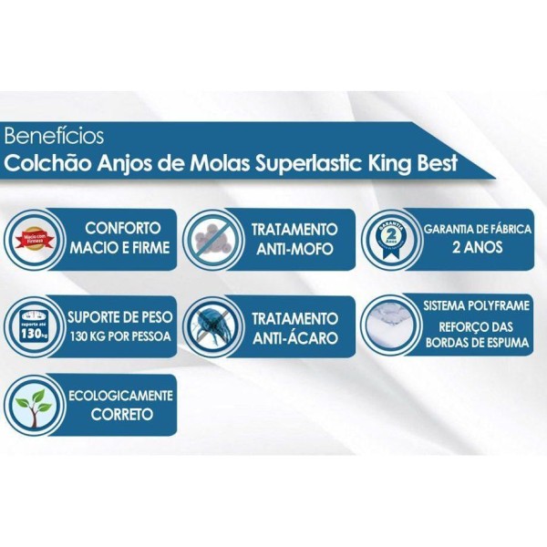 Encontraproduto.com.br - Cama Box Baú Queen: Colchão Molas Anjos Superlastic King Best + Base Crc Courano White(158X198)