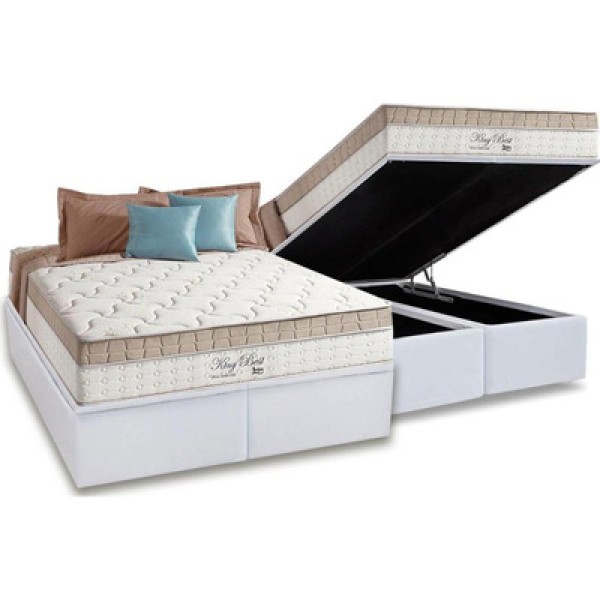 Encontraproduto.com.br - Cama Box Baú Queen: Colchão Molas Anjos Superlastic King Best + Base Crc Courano White(158X198)