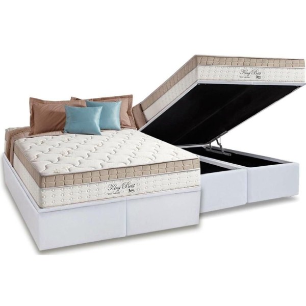 Encontraproduto.com.br - Cama Box Baú Queen: Colchão Molas Anjos Superlastic King Best + Base Crc Courano White(158X198)