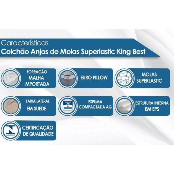 Encontraproduto.com.br - Cama Box Baú Queen: Colchão Molas Anjos Superlastic King Best + Base Crc Courano White(158X198)