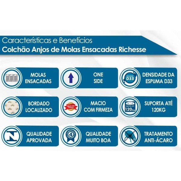 Encontraproduto.com.br - Cama Box Queen: Colchão Molas Ensacadas Anjos Masterpocket Richesse + Base White(158X198)