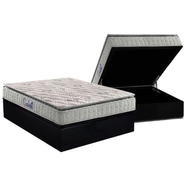 Encontraproduto.com.br - Conjunto Box Baú Casal: Colchão Espuma Anjos D33 Orthosono One Face + Base Crc Suede Black(138x188)