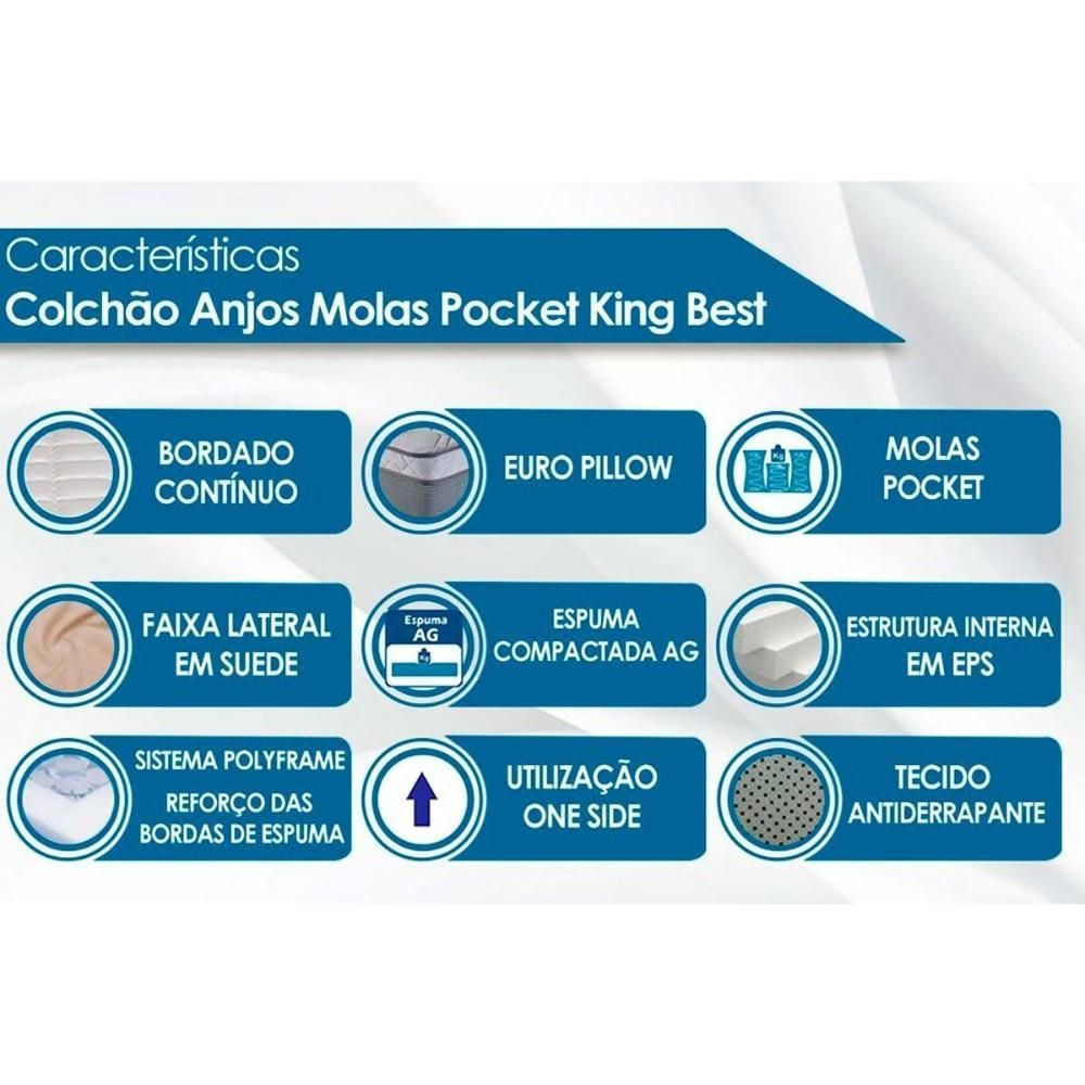 Encontraproduto.com.br - Conjunto Box Baú Queen Colchão Espuma Anjos Molas Ensacadas Masterpocket King Best Clean + Base Crc Suede Clean(158x198)