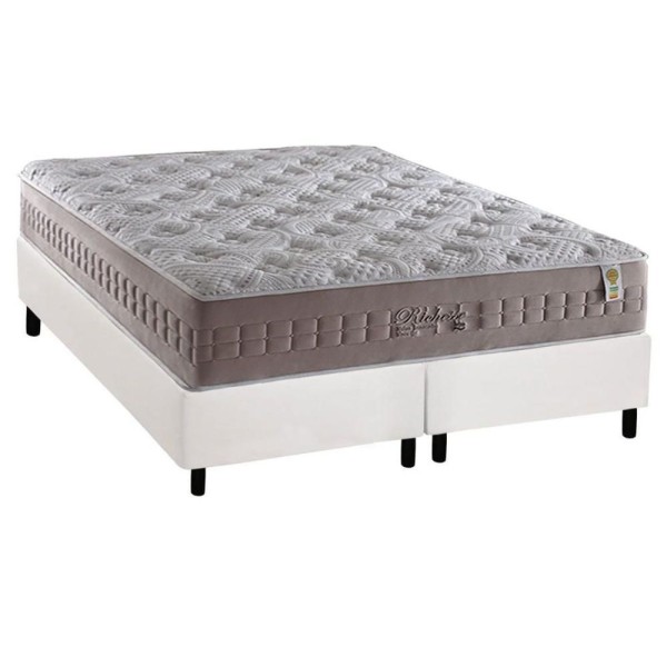 Encontraproduto.com.br - Cama Box Queen: Colchão Molas Masterpocket Ensacadas Anjos Richesse + Base Branco(158X198)