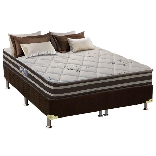 Encontraproduto.com.br - Cama Box Queen: Colchão Ortopédico Anjos D28/Ag65 Ortoline Star + Base Crc Suede Brown(158X198)