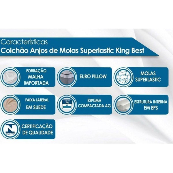 Encontraproduto.com.br - Cama Box Solteiro: Colchão Molas Anjos Masterpocket Ensacadas King Best + Base Clean(88X188)