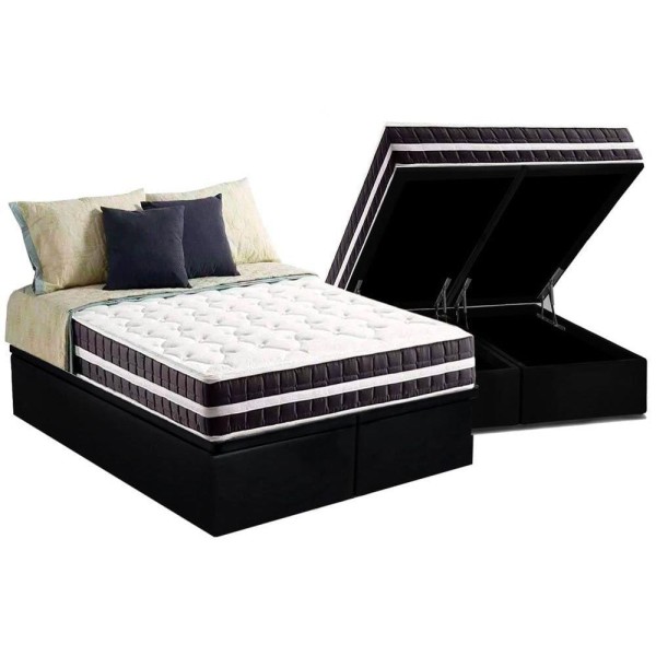 Cama Box Baú King: Colchão Espuma Anjos D45 / EP Stare + Base CRC Suede Black(193x203)