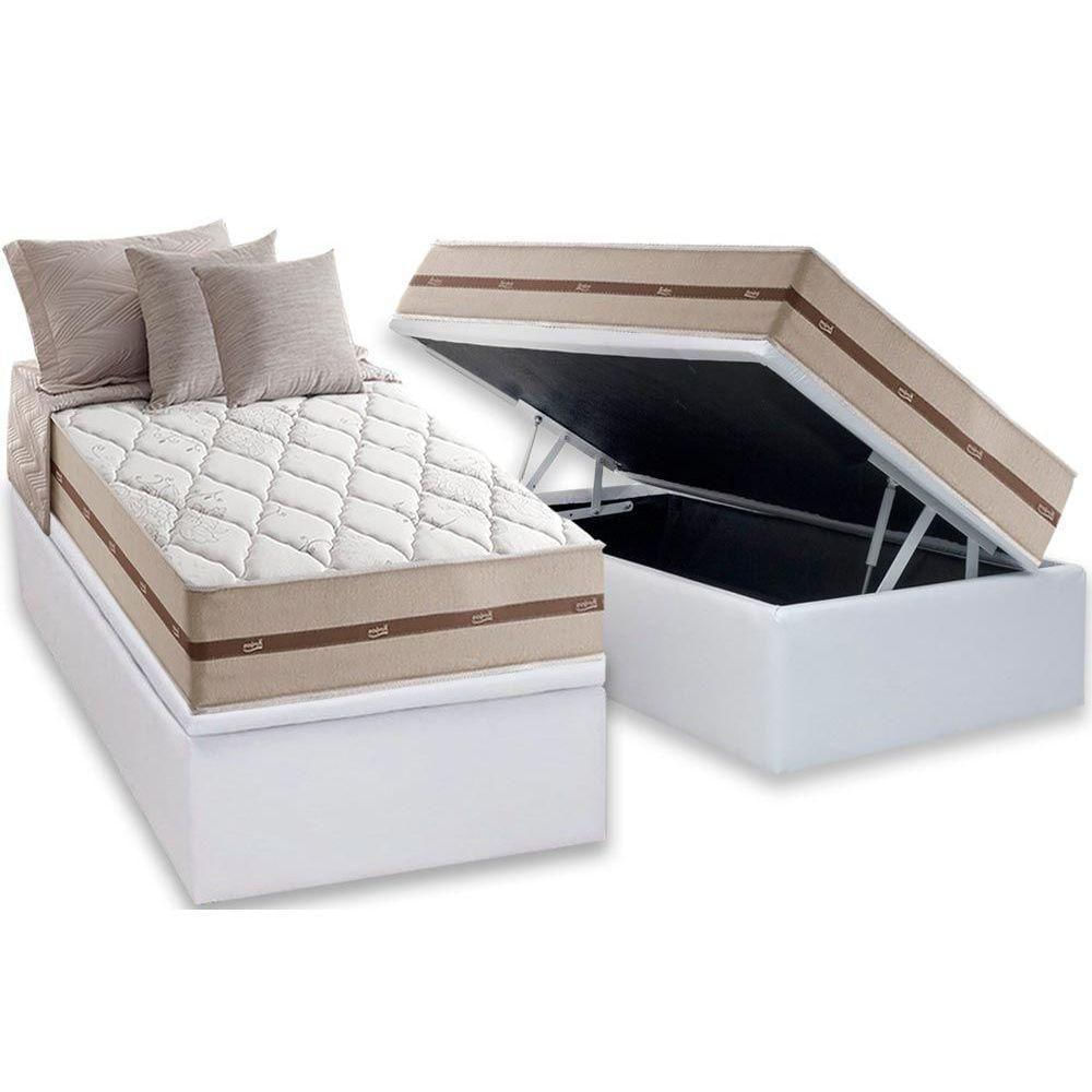 Cama Box Baú Solteiro: Colchão Anjos Masterpocket Classic + Base Crc Courano White(88x188)
